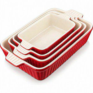 Rectangular Lasagna Pans Deep with Handles Ceramic‎ Red Bakeware Set of 4